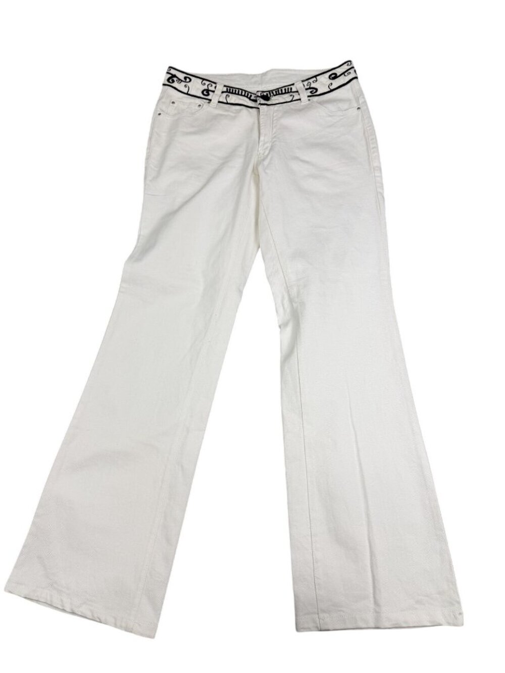 Style Women's White Black Embroidered Bootcut Jeans Size 8